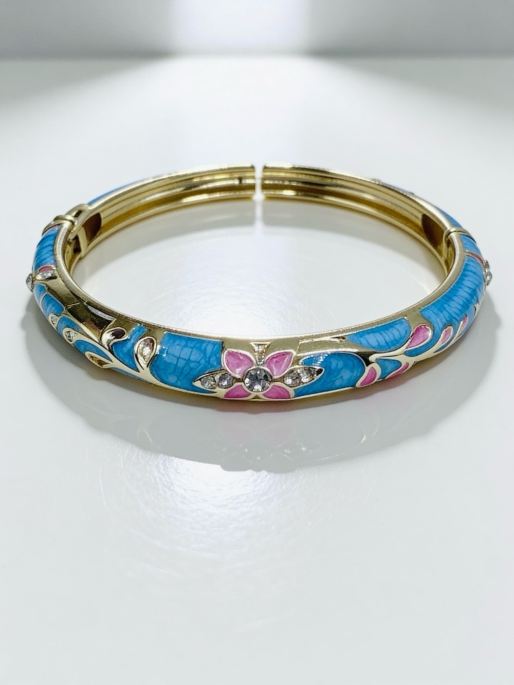 Cotton Candy Blue & Pink Flower Enamel Cloisonne Bracelet Bangle style 2